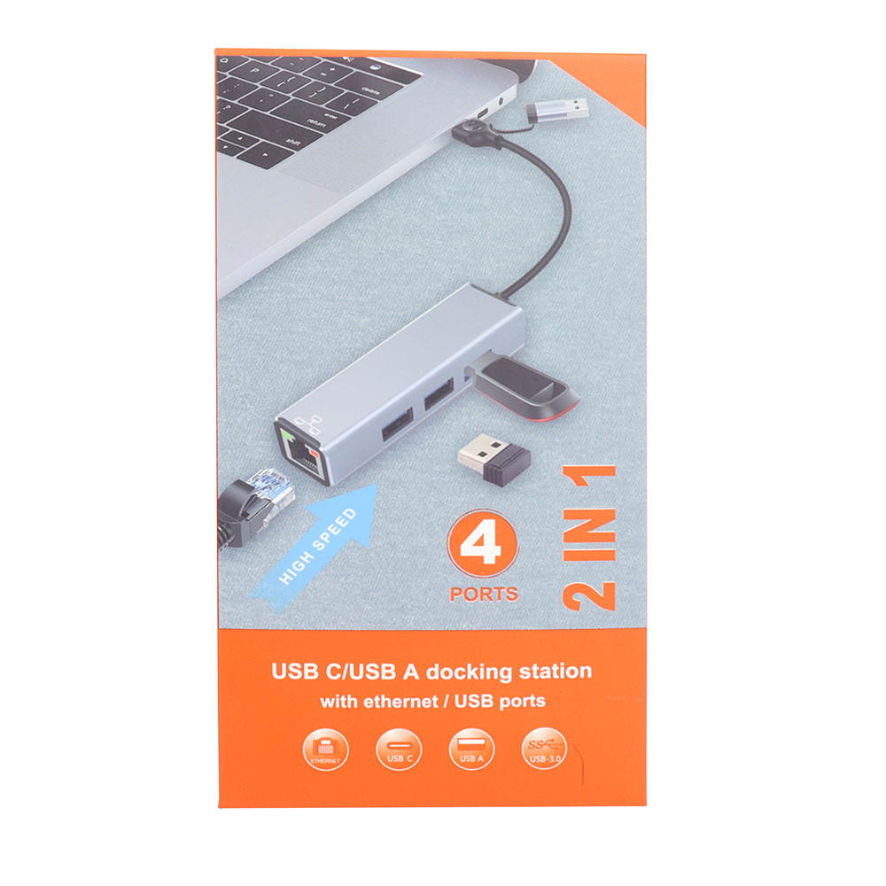 Hub Usb Tipo C Dual Rj45 Base 1000 3