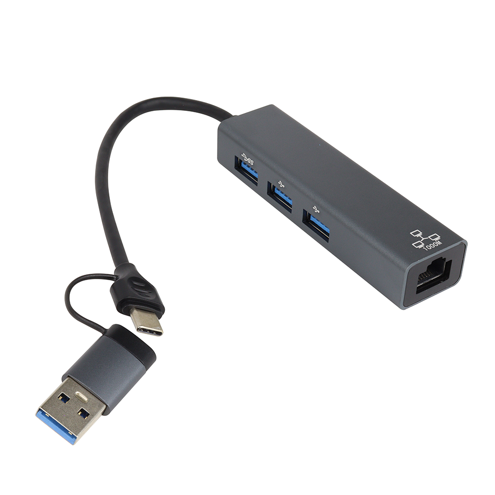 Hub Usb Tipo C Dual Rj45 Base 1000